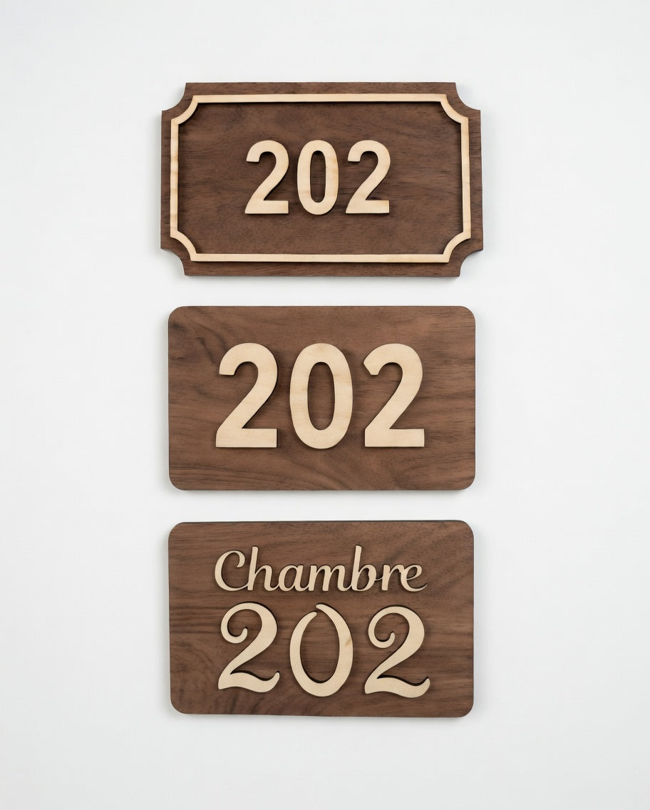 Numéro de Chambre Hôtel - Plaque de porte en bois