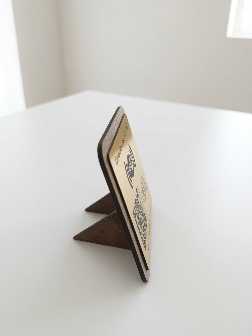 Plaque WiFi Personnalisée | QR Code & NFC | Support WiFi Restaurant, Hôtel, Airbnb | Bois Noyer