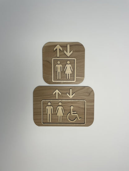 Panneau ascenseur en Bois - Pictogramme Ascenseur signalétique