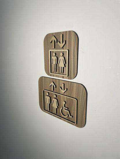 Panneau ascenseur en Bois - Pictogramme Ascenseur signalétique