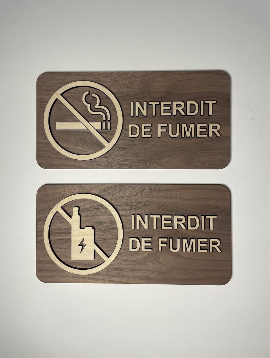 Panneau interdiction de fumer en bois - Signalétique Pictogramme zone non fumeur