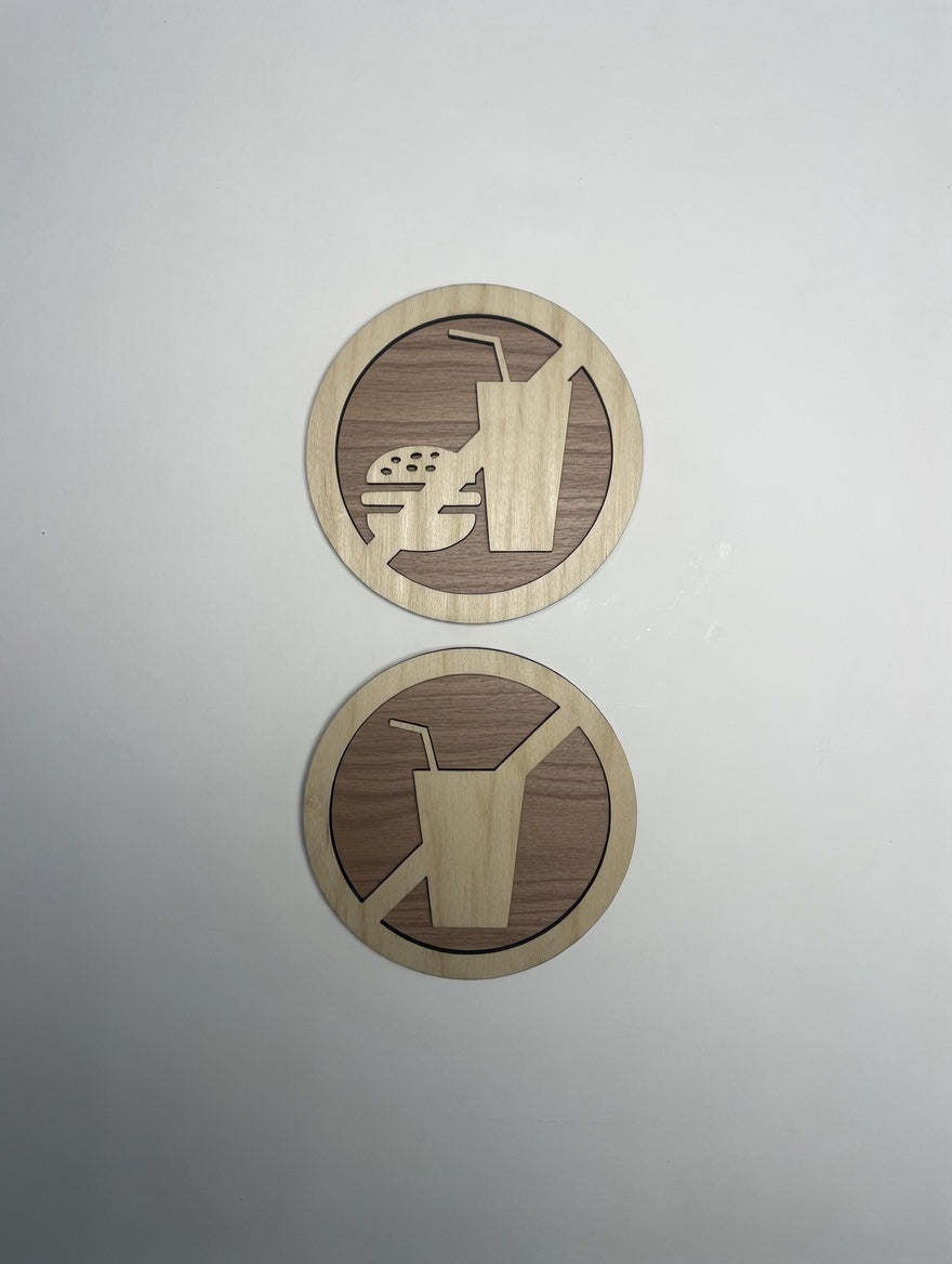 Panneaux "Interdit de manger" et "Interdit de boire" en bois – pictogrammes interdiction