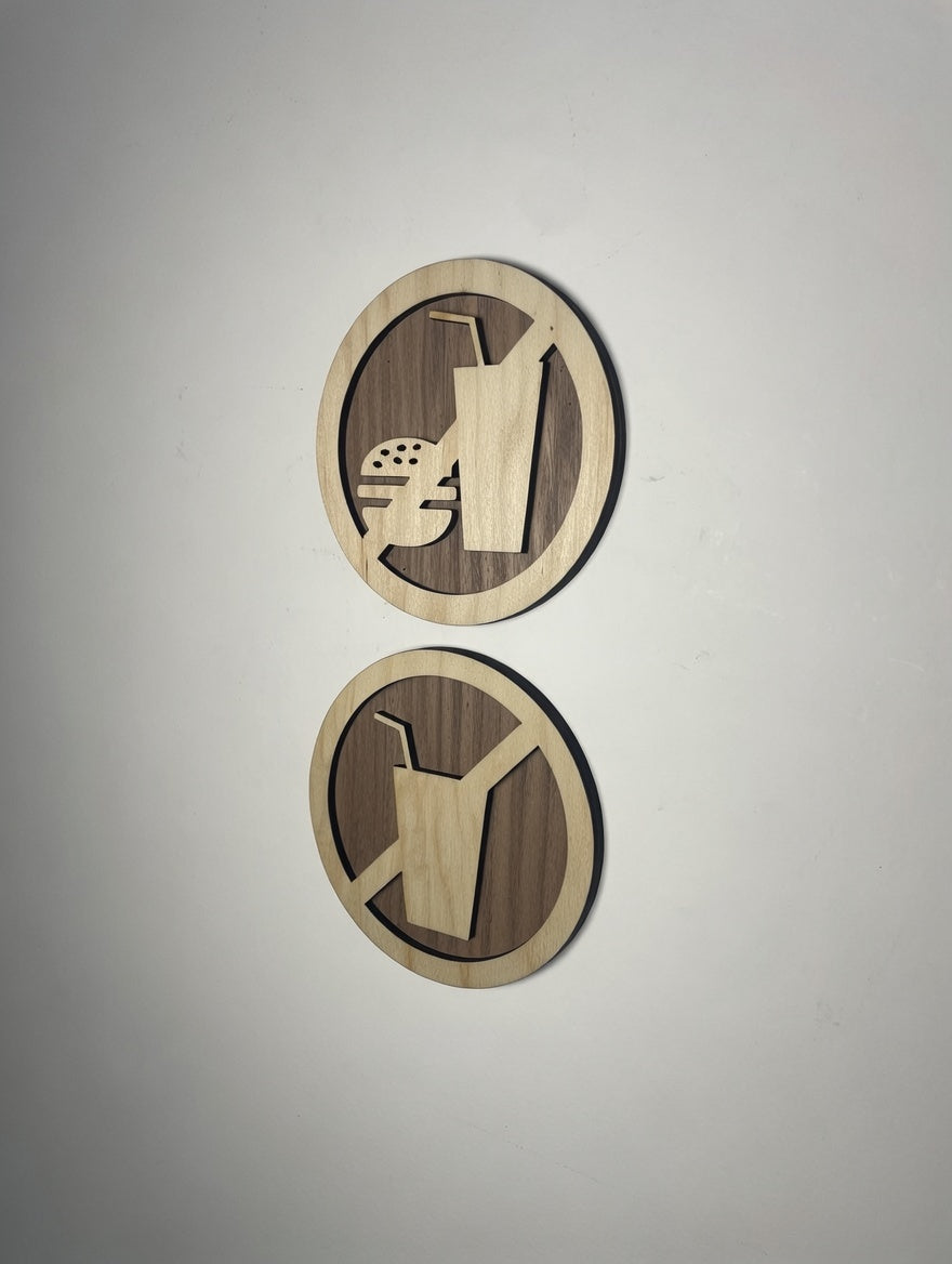 Panneaux "Interdit de manger" et "Interdit de boire" en bois – pictogrammes interdiction