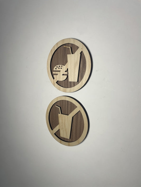Panneaux "Interdit de manger" et "Interdit de boire" en bois – pictogrammes interdiction