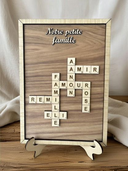 Cadre Scrabble personnalisé relief – Décoration familiale avec prénoms ou mots doux