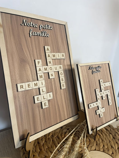 Cadre Scrabble personnalisé relief – Décoration familiale avec prénoms ou mots doux
