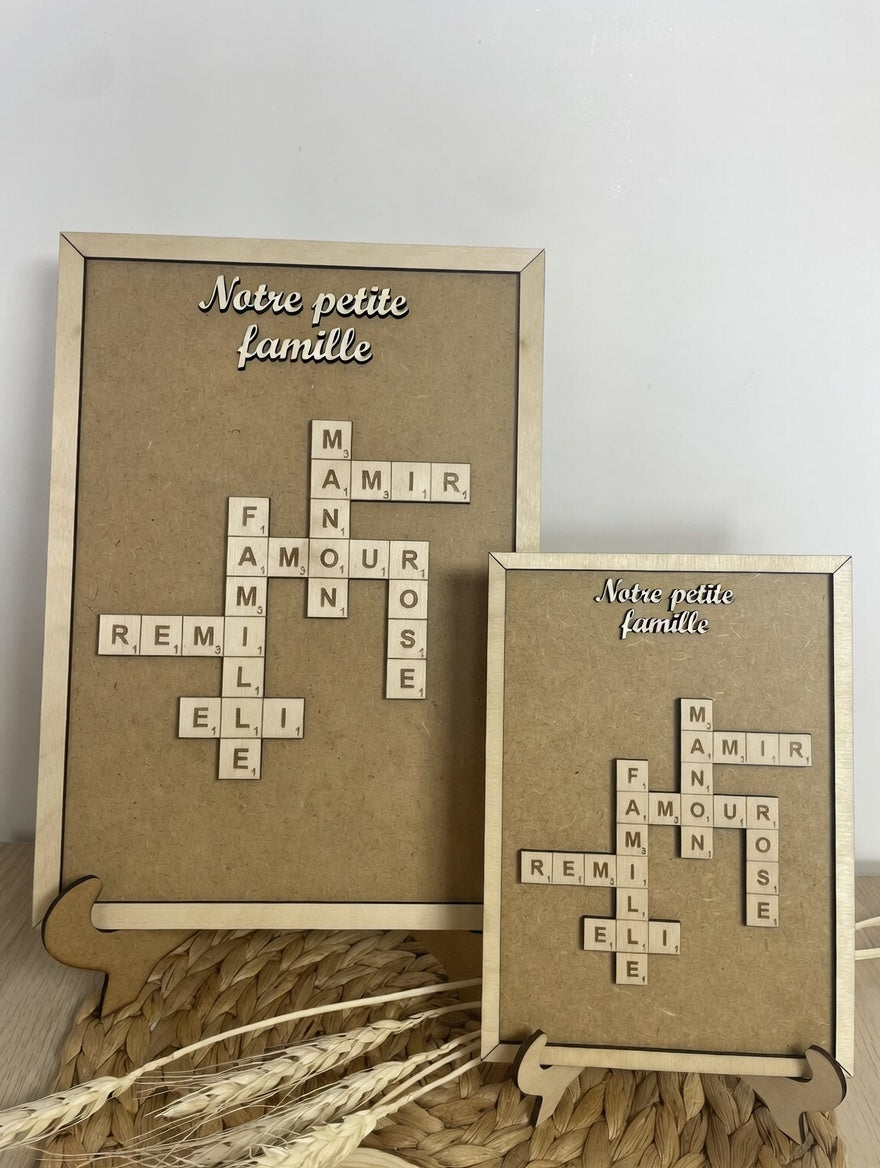 Cadre Scrabble personnalisé relief – Décoration familiale avec prénoms ou mots doux