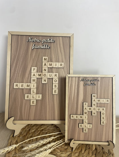 Cadre Scrabble personnalisé relief – Décoration familiale avec prénoms ou mots doux