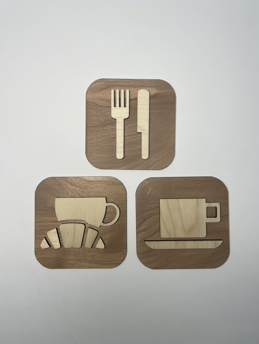 Pictogramme Cafeteria / Restauration en bois - Signalétique Panneau salle de restaurant