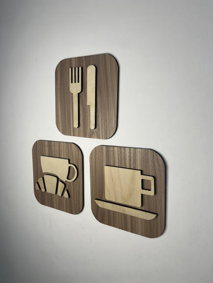 Pictogramme Cafeteria / Restauration en bois - Signalétique Panneau salle de restaurant
