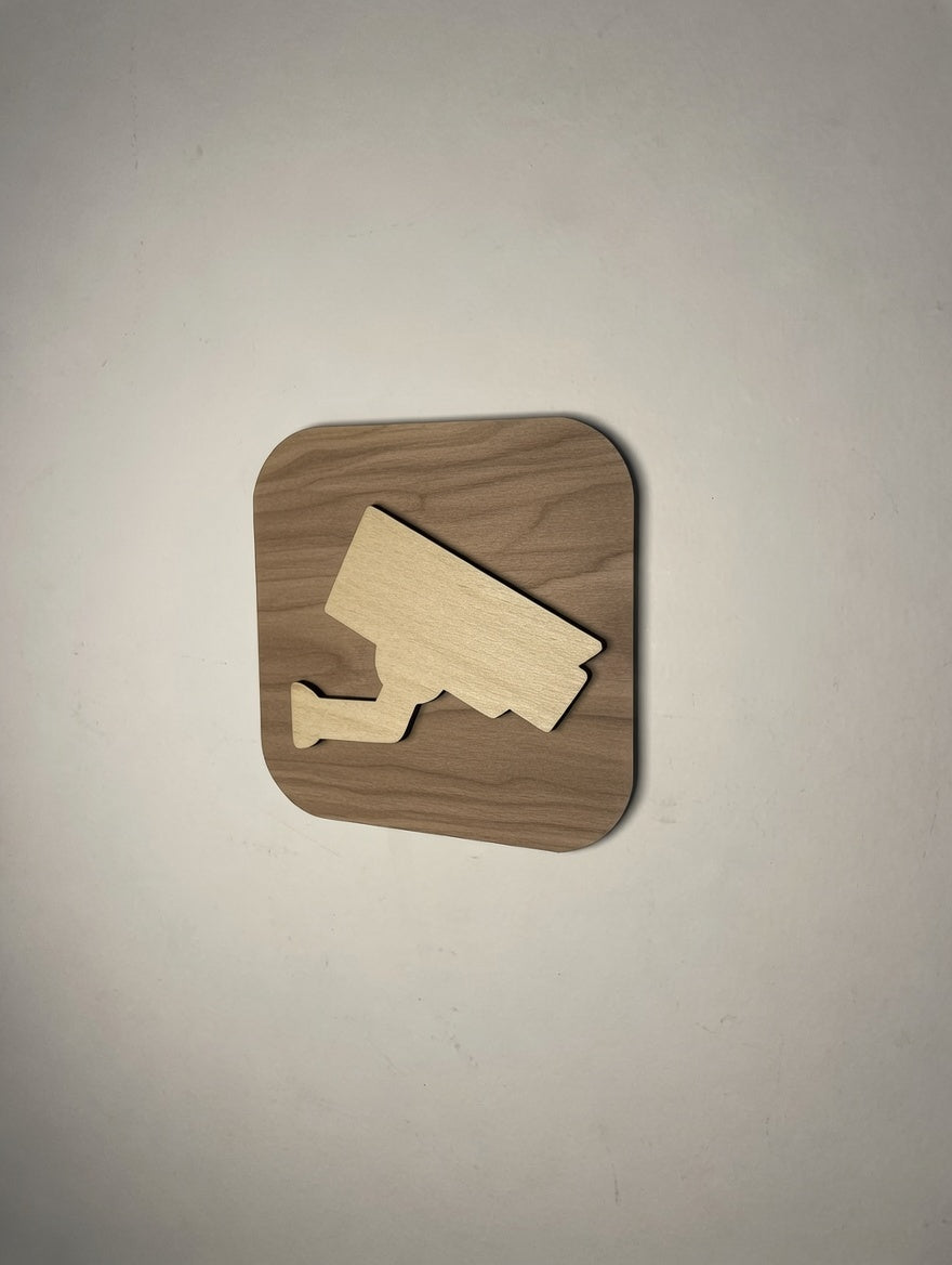 Panneau caméra de surveillance bois - Signalétique Pictogramme