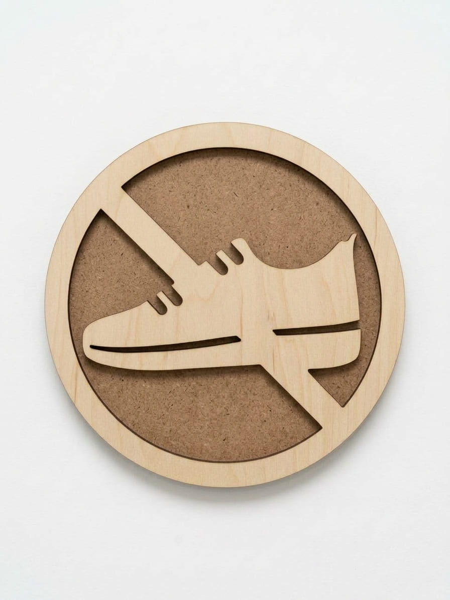 Panneau interdit aux chaussures en bois – Signalétique Panneau Chaussures interdites