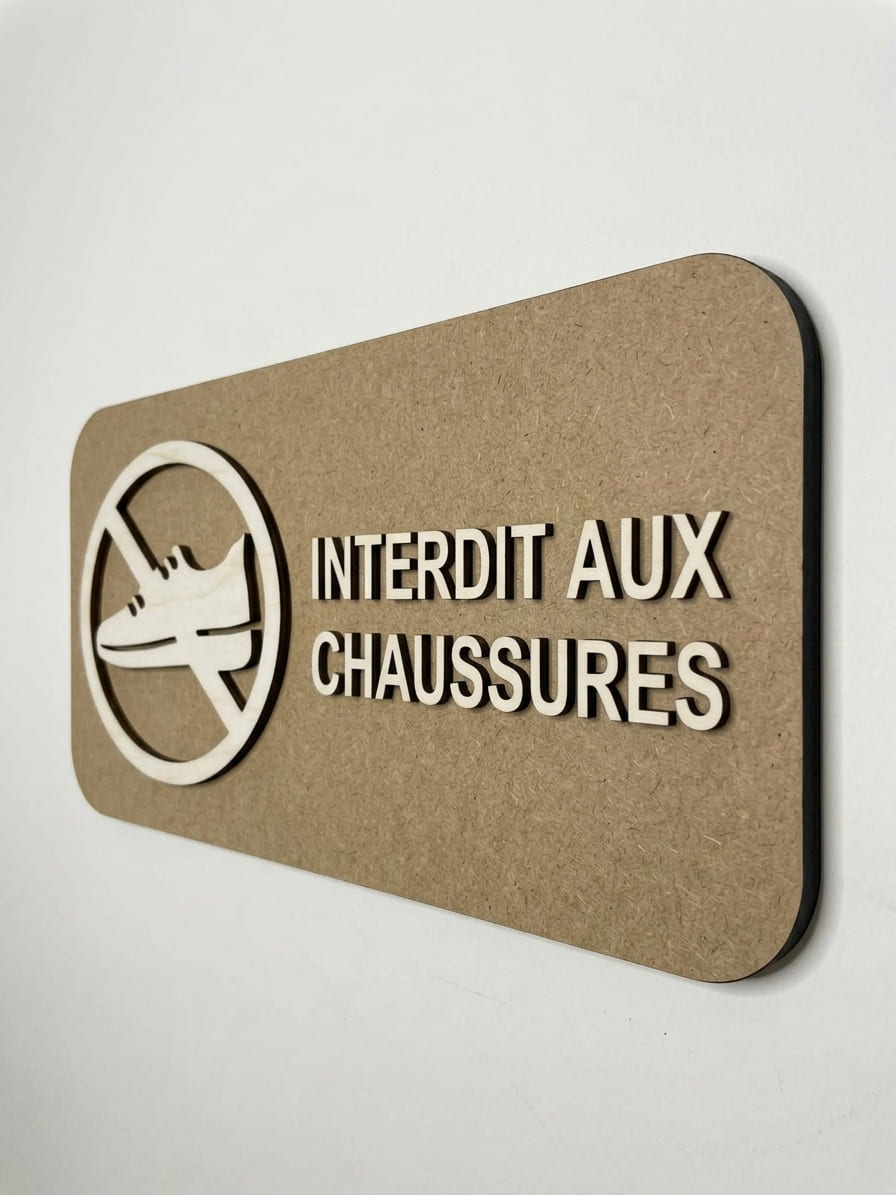 Panneau interdit aux chaussures en bois – Signalétique Panneau Chaussures interdites