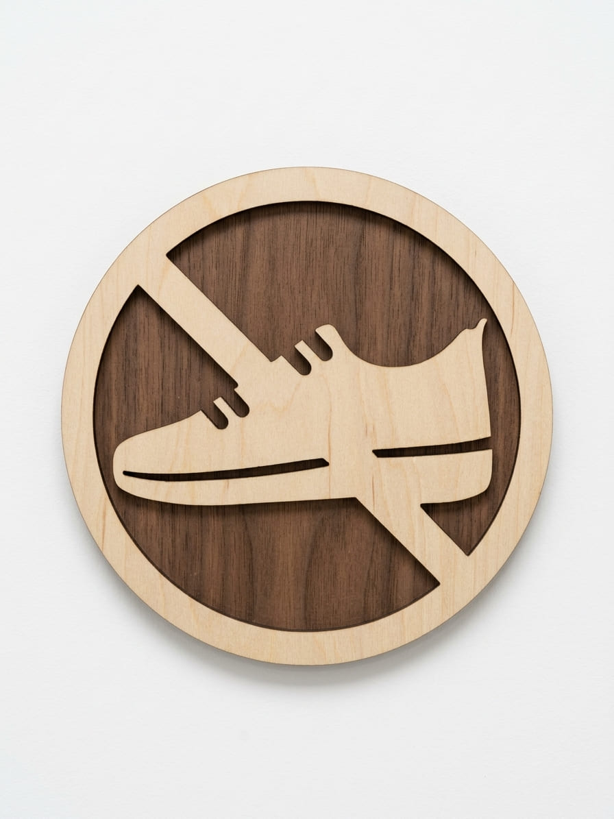 Panneau interdit aux chaussures en bois – Signalétique Panneau Chaussures interdites