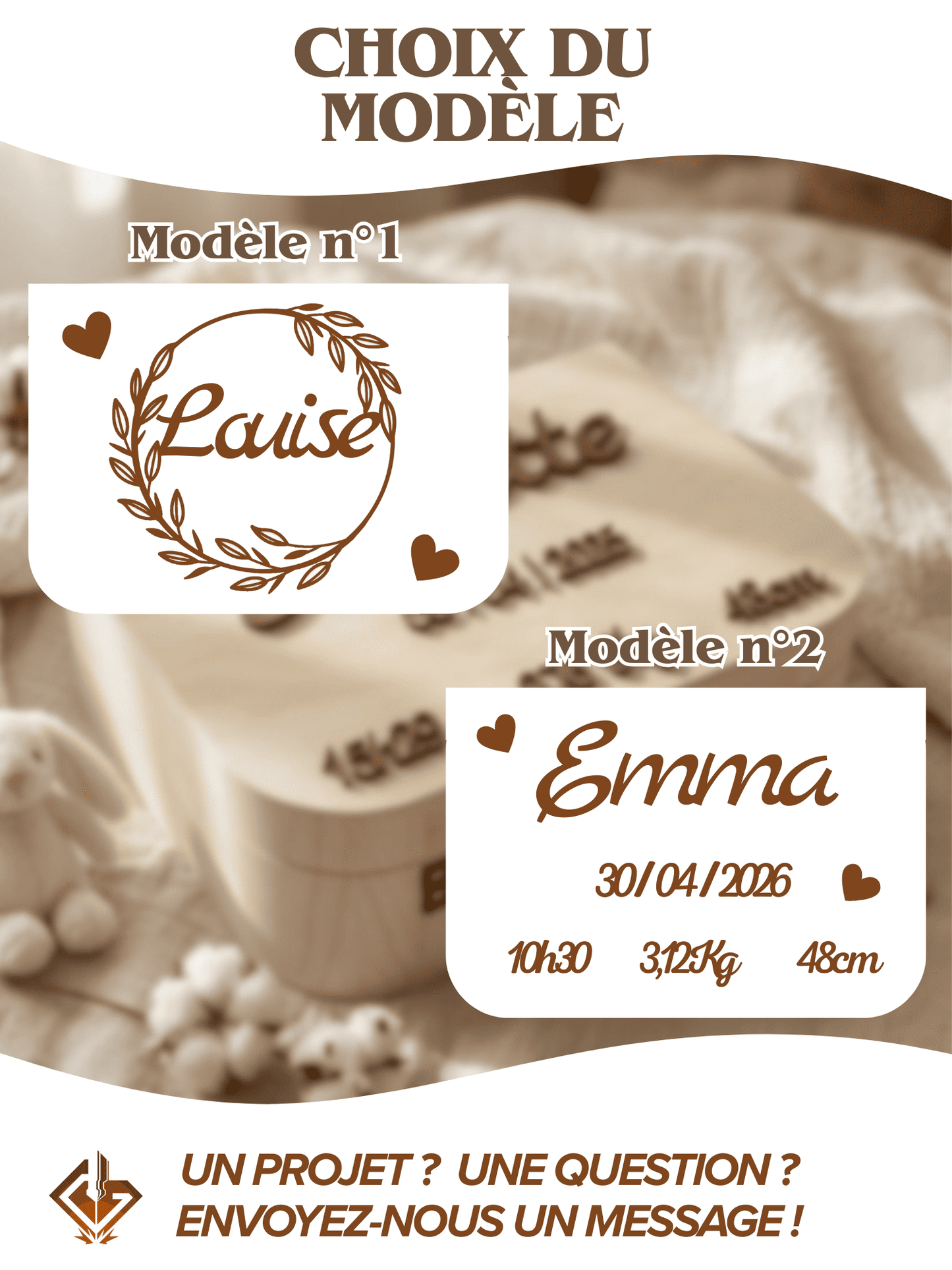 Valise en bois personnalisée relief– Boîte à souvenirs unique pour bébé, naissance et cadeau