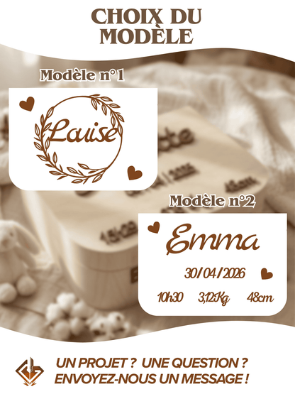 Valise en bois personnalisée relief– Boîte à souvenirs unique pour bébé, naissance et cadeau