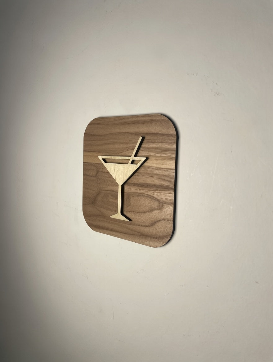 Panneau bar en bois - Signalétique Cocktail Pictogramme