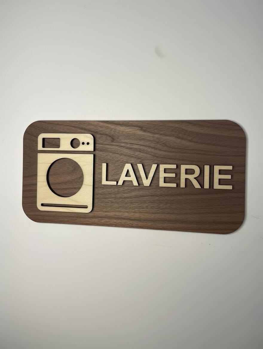 Panneau Laverie en Bois – Signalétique Machine à laver