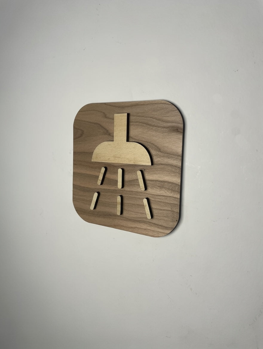 Panneau douche - Signalétique plaque de porte salle de bain en bois