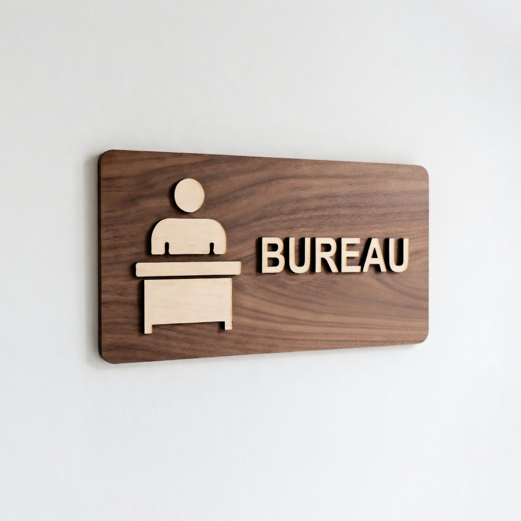 Plaque de bureau en bois – Signalétique porte / identification d’espace professionnel