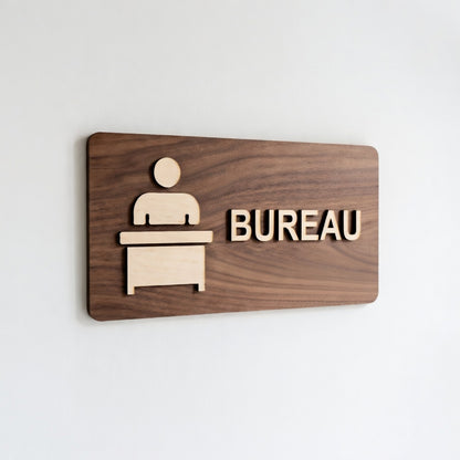 Plaque de bureau en bois – Signalétique porte / identification d’espace professionnel