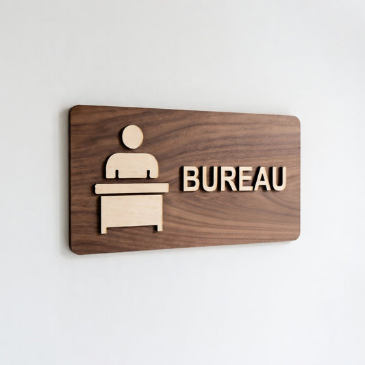 Plaque de bureau en bois – Signalétique porte / identification d’espace professionnel