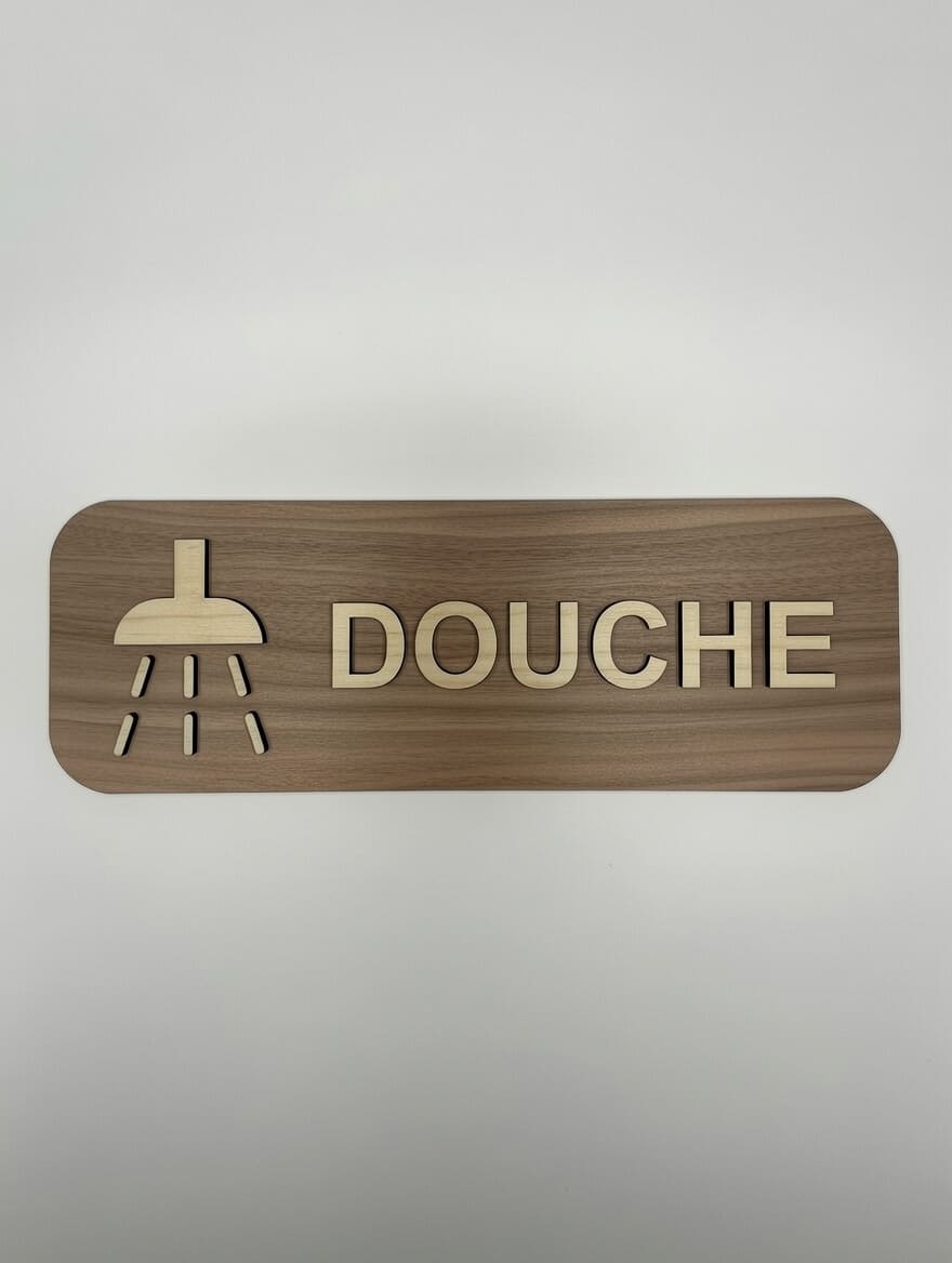 Panneau douche - Signalétique plaque de porte salle de bain en bois