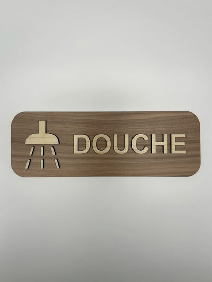 Panneau douche - Signalétique plaque de porte salle de bain en bois