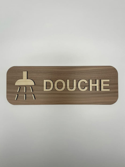 Panneau douche - Signalétique plaque de porte salle de bain en bois