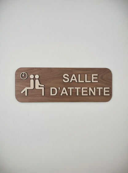 Panneau salle d'attente en bois - Signalétique Pictogramme