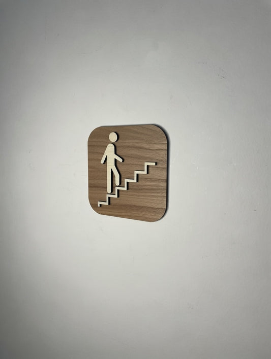 Panneau indication Escalier Bois Pictogramme – Signalétique Naturelle pour Intérieur