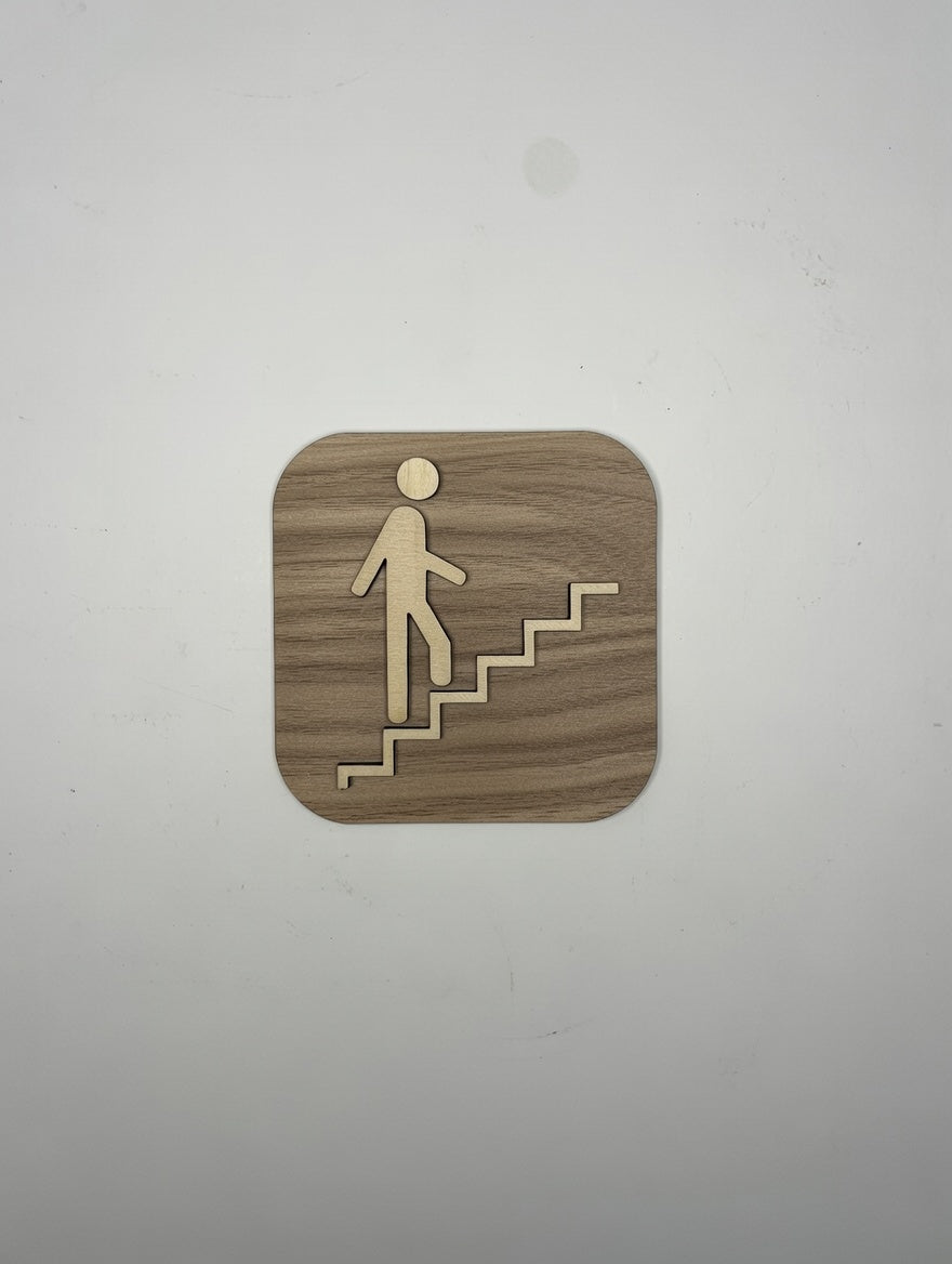 Panneau indication Escalier Bois Pictogramme – Signalétique Naturelle pour Intérieur