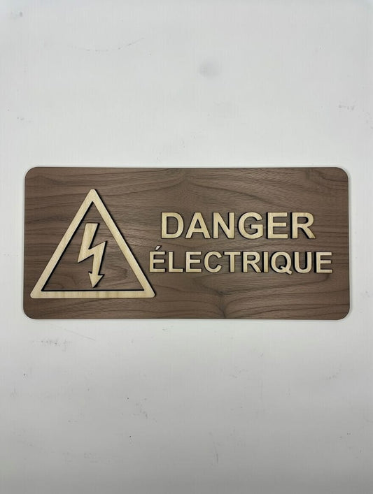 Panneau signalétique "Armoire électrique" en bois – pictogramme sécurité triangle avec éclair
