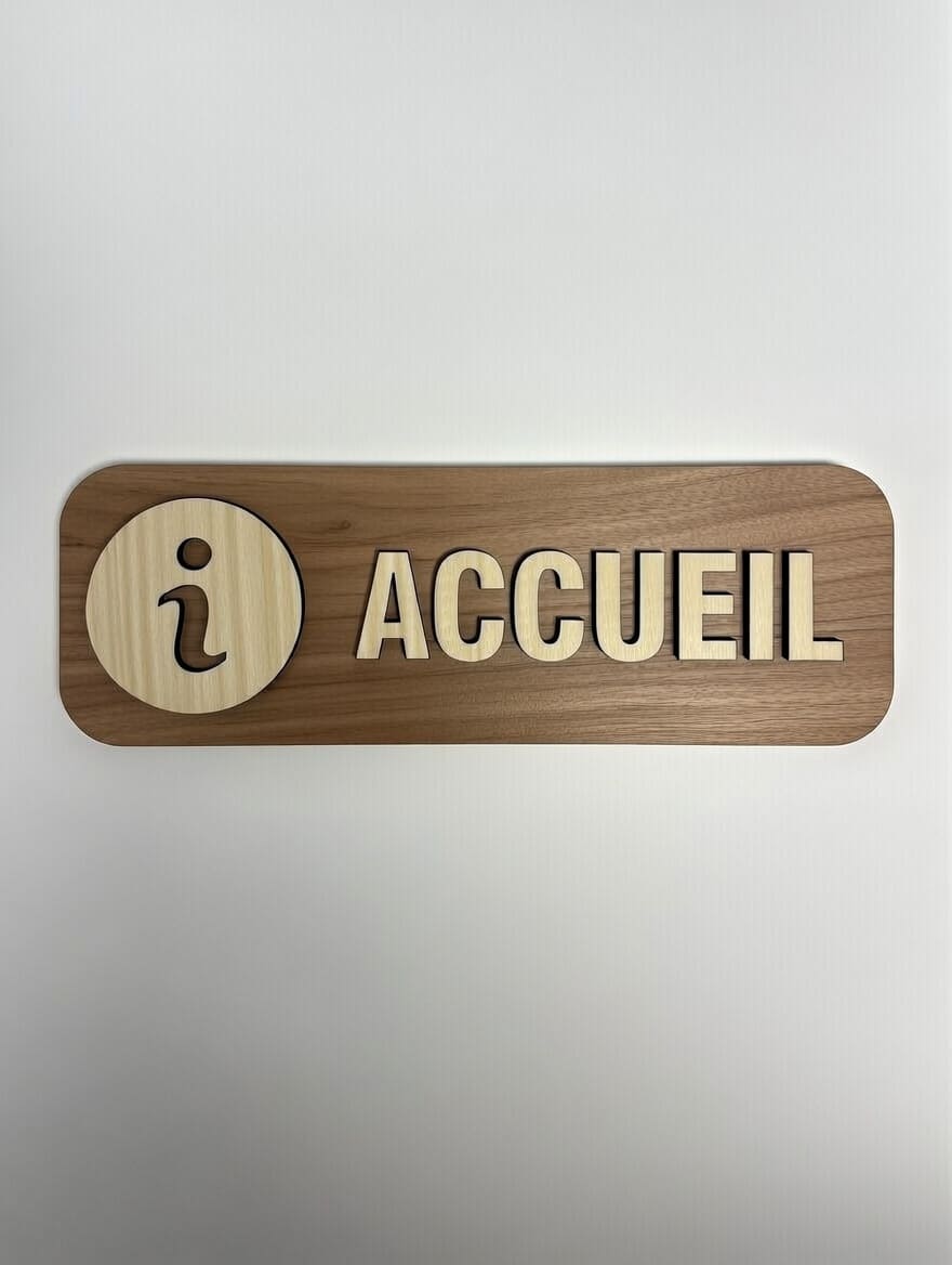 Panneau signalétique "i" Information en bois – pictogramme info – signalisation élégante et visible