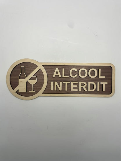 Panneau interdiction alcool bois - interdiction de consommer de l'alcool - Signalétique Pictogramme