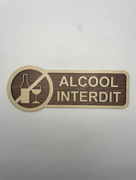 Panneau interdiction alcool bois - interdiction de consommer de l'alcool - Signalétique Pictogramme