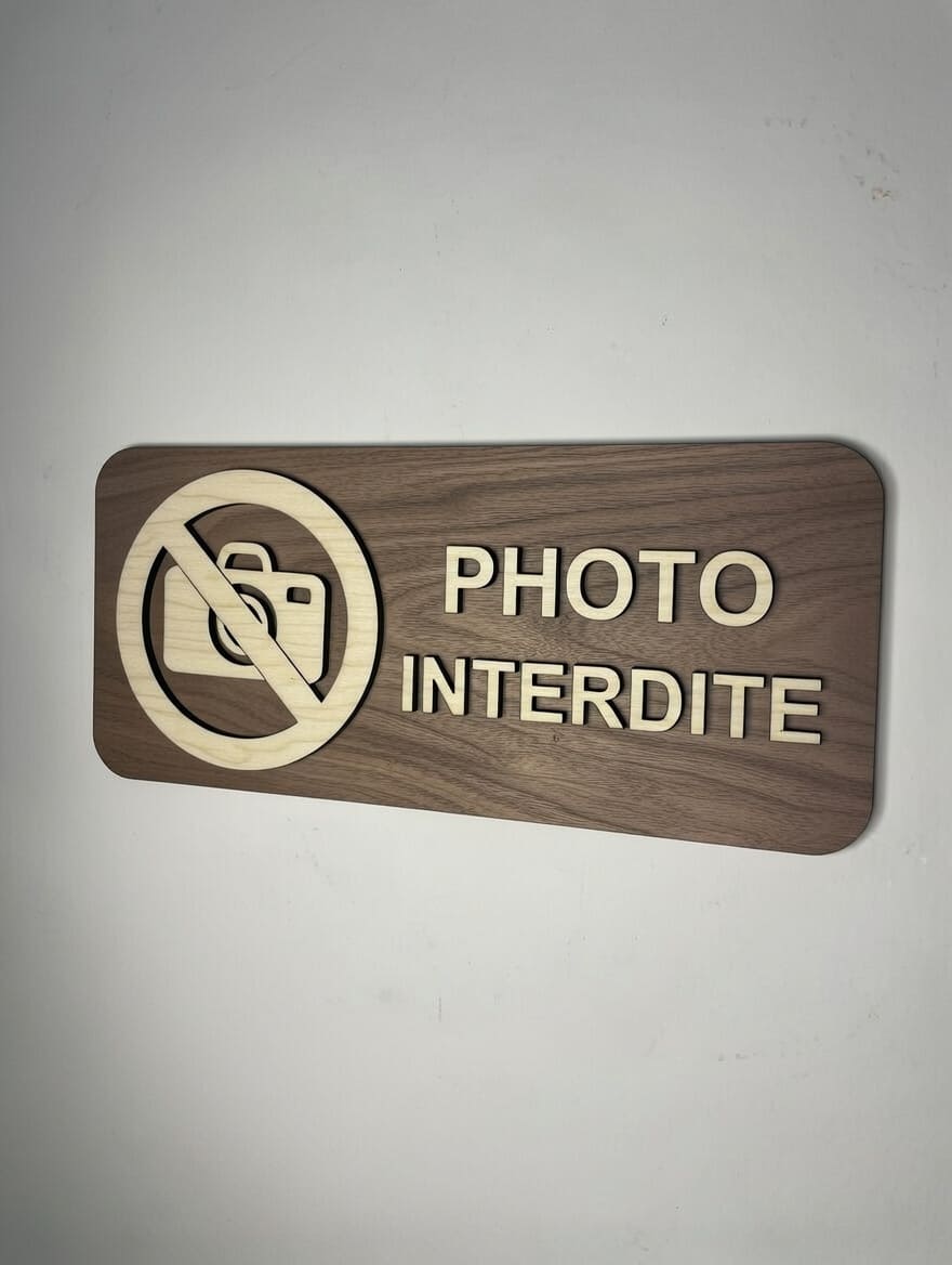 Panneau interdiction de prendre en photo - Signalétique Pictogramme en bois