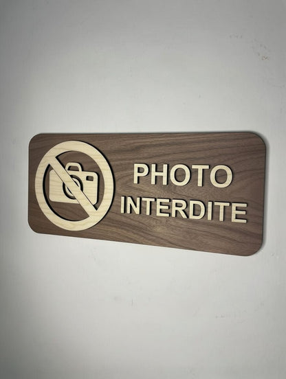Panneau interdiction de prendre en photo - Signalétique Pictogramme en bois