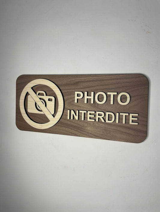 Panneau interdiction de prendre en photo - Signalétique Pictogramme en bois