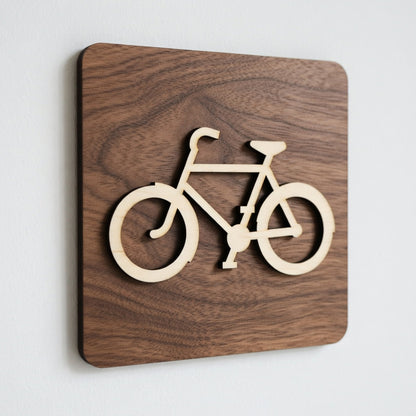 Plaque signalétique local vélo en bois – Panneau porte / identification d’espace vélo