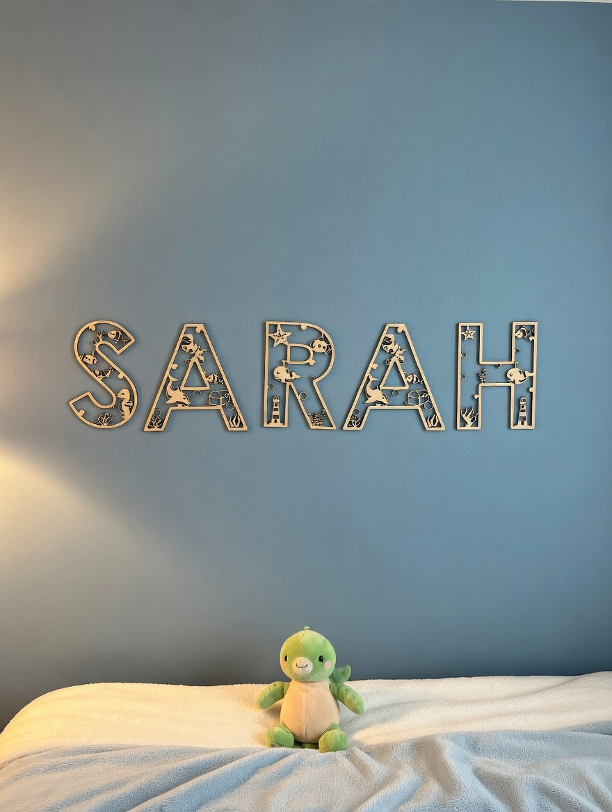 Lettres en bois thème Marin : Prénom en bois pour décoration de chambre, cadeau personnalisé
