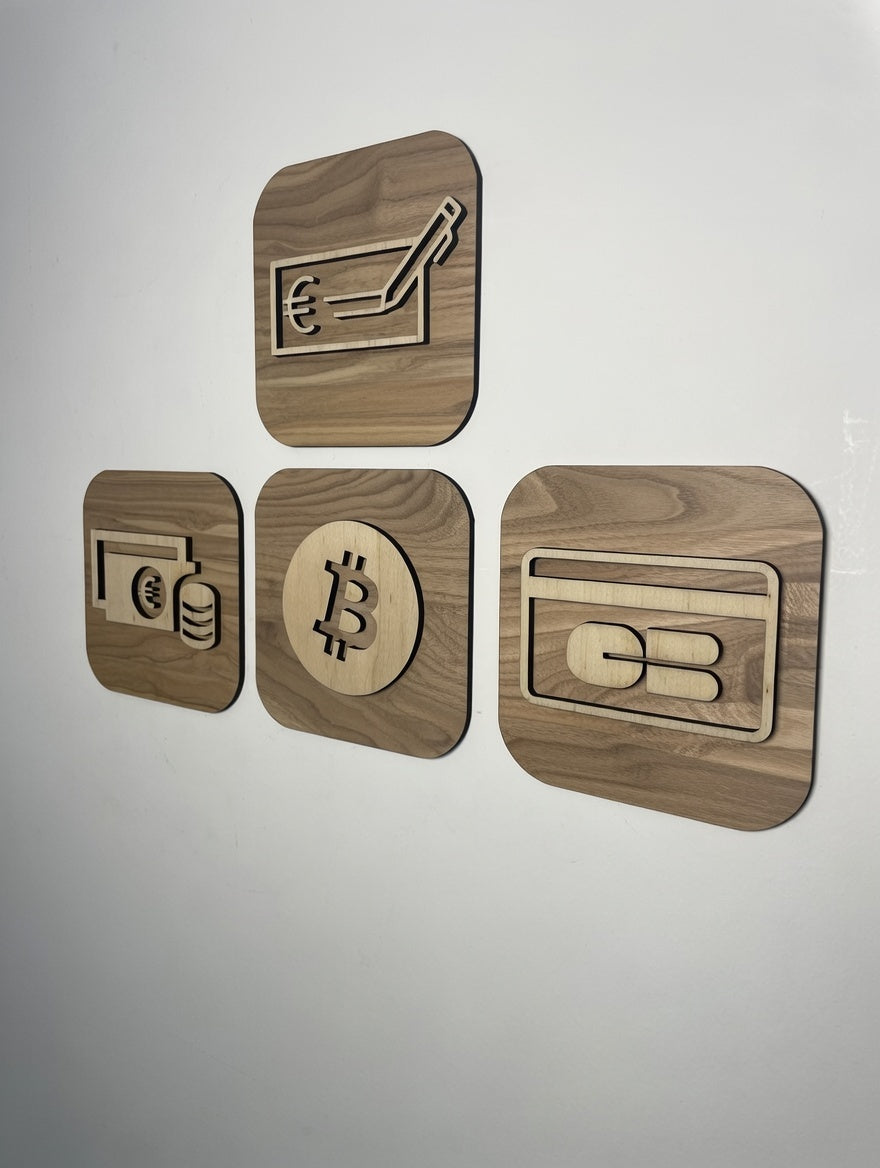Signalétique Paiement en bois - Pictogramme Plaque Paiement accepté