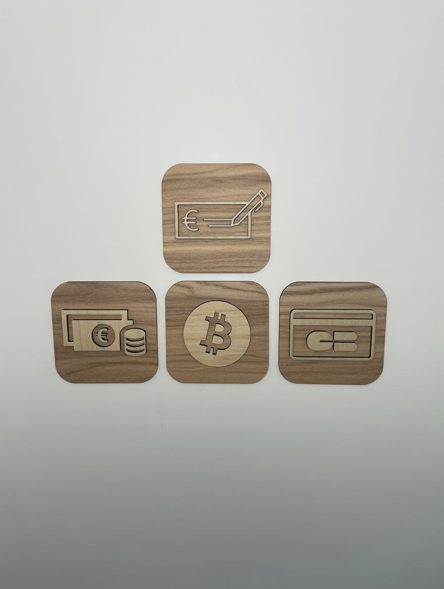 Signalétique Paiement en bois - Pictogramme Plaque Paiement accepté