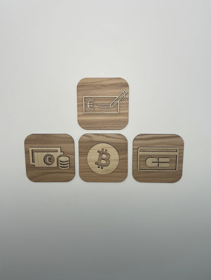 Signalétique Paiement en bois - Pictogramme Plaque Paiement accepté