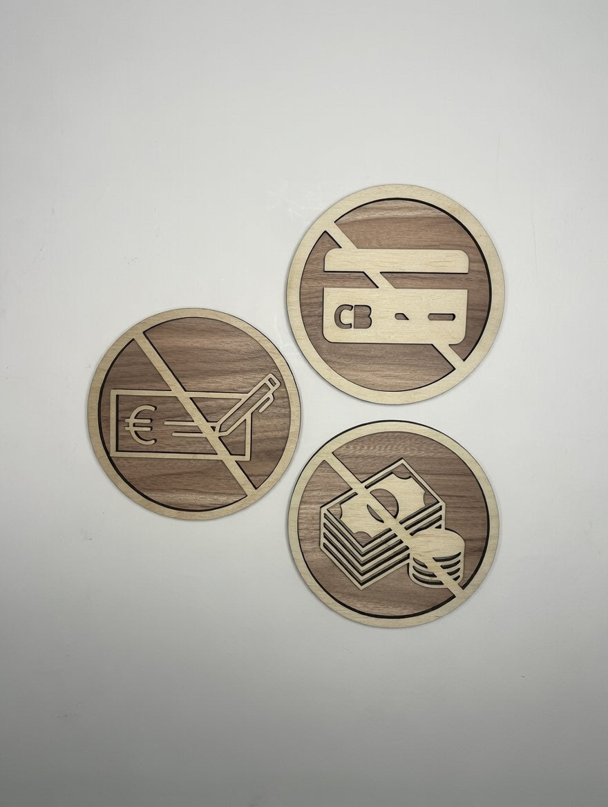 signalétique paiement en bois - Pictogramme Plaque paiement refusé