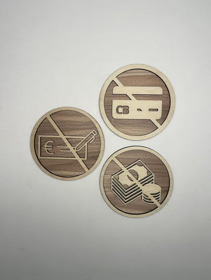 signalétique paiement en bois - Pictogramme Plaque paiement refusé