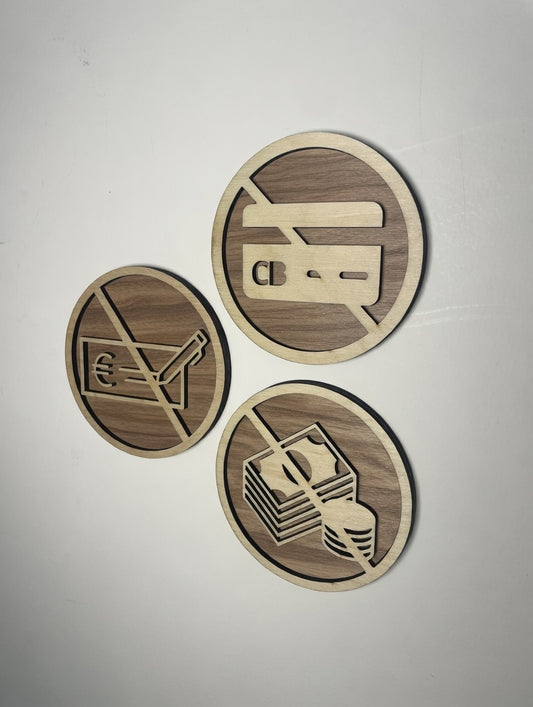 signalétique paiement en bois - Pictogramme Plaque paiement refusé