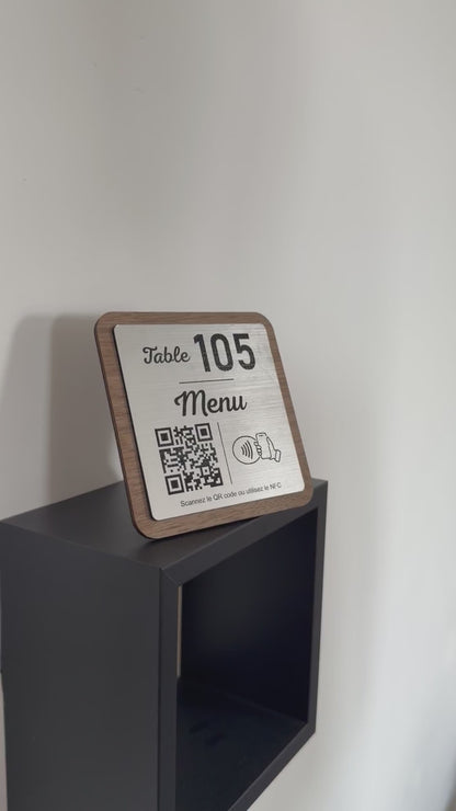 Plaque Menu Personnalisée | QR Code & NFC | Menu Restaurant, Café, Bar | Support Menu Bois Noyer