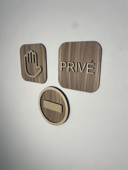 Panneau accès privé bois - Signalétique Pictogramme entrée interdite plusieurs modèles