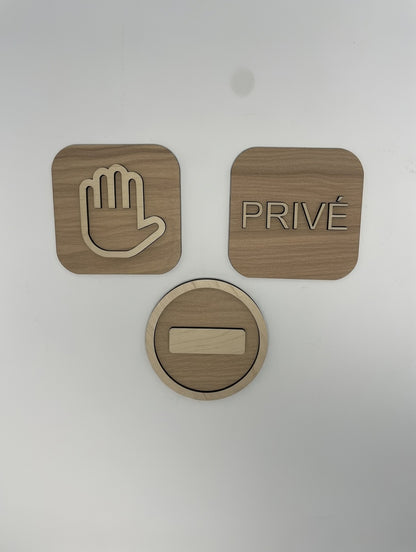 Panneau accès privé bois - Signalétique Pictogramme entrée interdite plusieurs modèles
